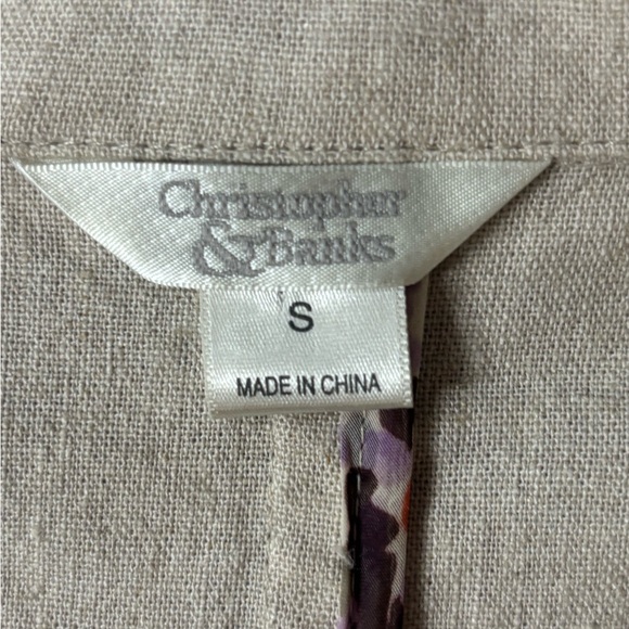 Christopher and Banks Jacket Sz S Beige Floral Linen Blend Lightweight Coastal - Picture 2 of 9